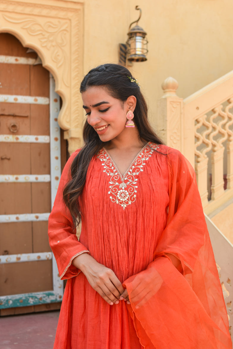Crimson Red Chanderi Silk Kurta Set