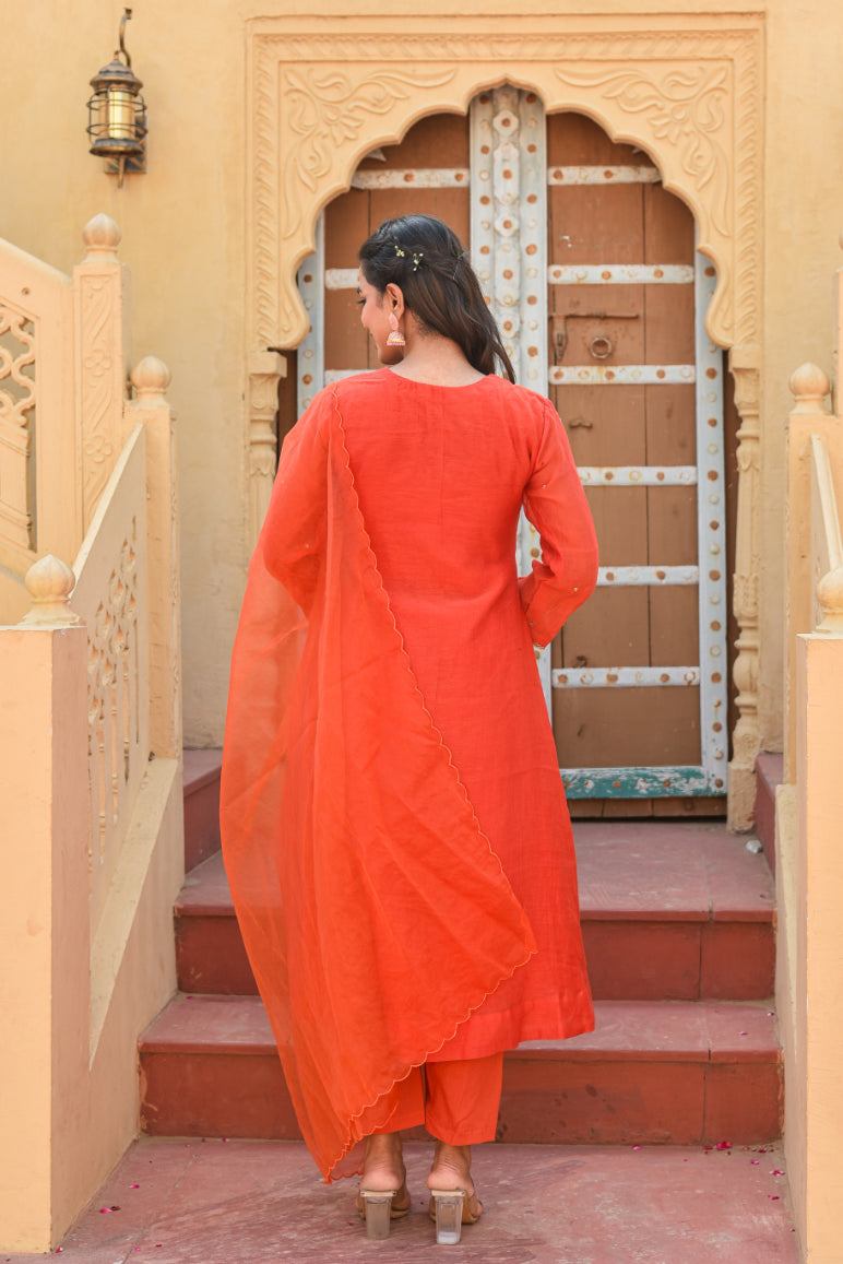 Crimson Red Chanderi Silk Kurta Set