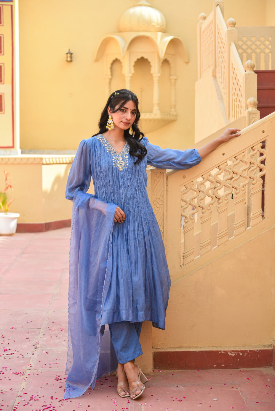 Marine Blue Chanderi Silk Kurta Set