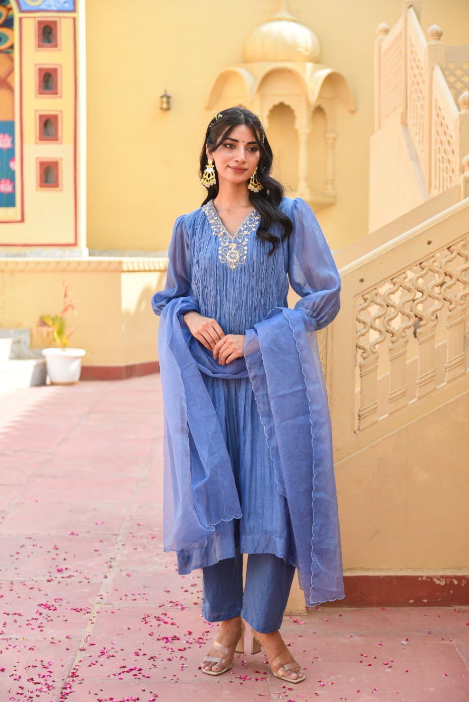 Marine Blue Chanderi Silk Kurta Set