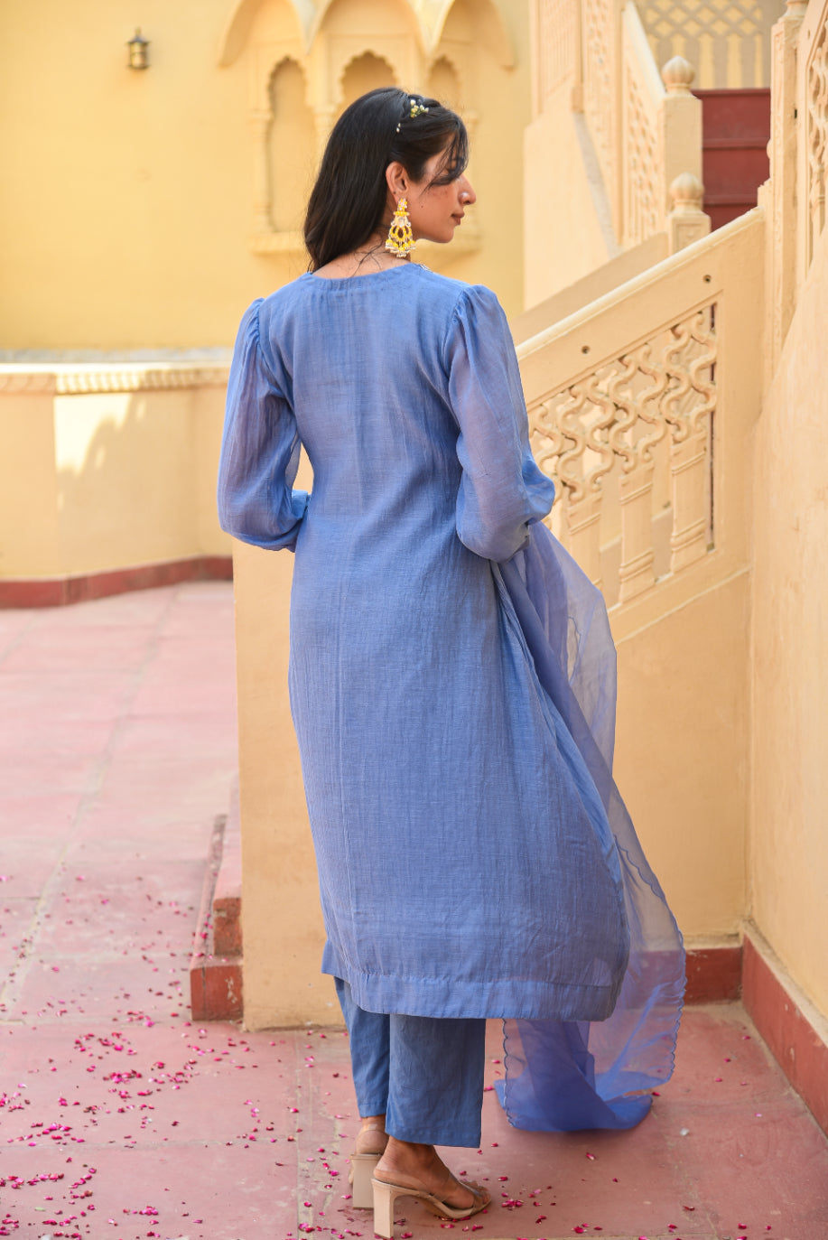 Marine Blue Chanderi Silk Kurta Set