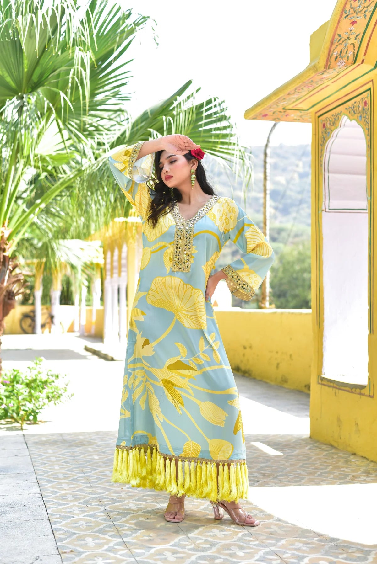 Lemon Gala Afghani Dress Side View - Designer Ethnic Wear