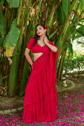 Ruby Pink Georgette Sharara Saree Set