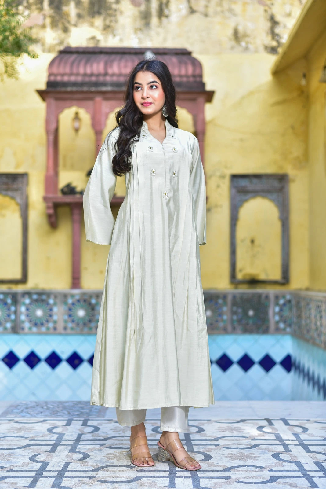 The Creamy Kaju Katli Pleated Kurta Set