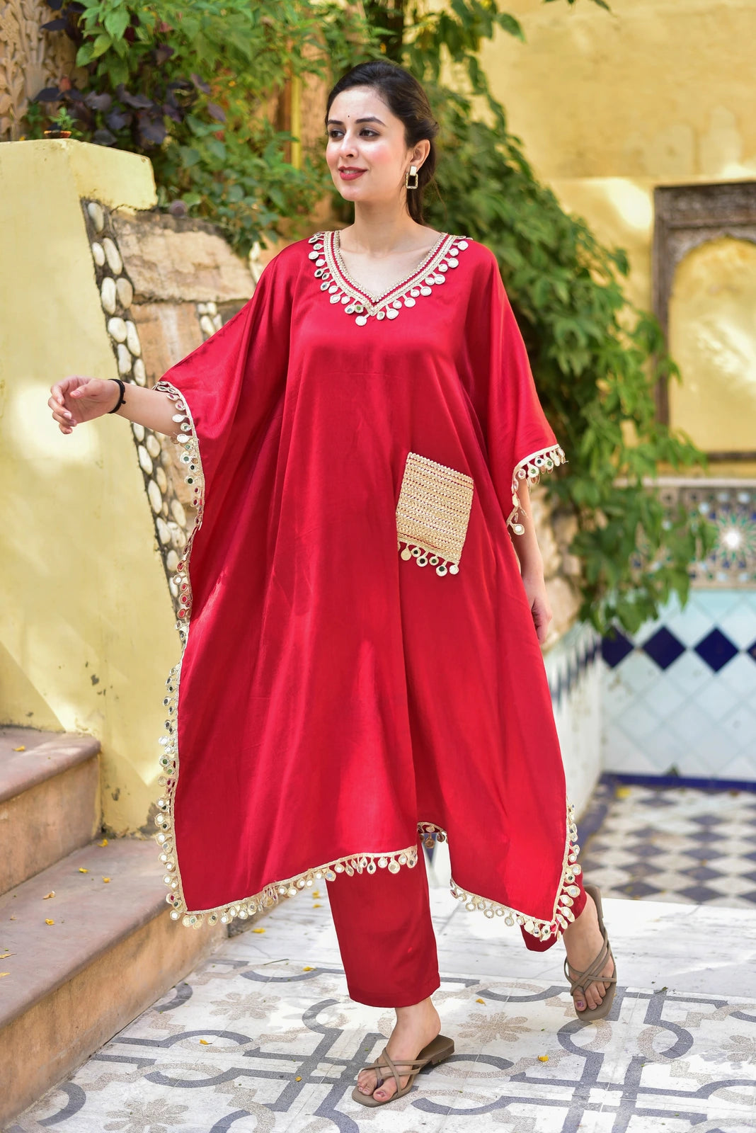 Gulabi Glaze Mirror Kaftan Set
