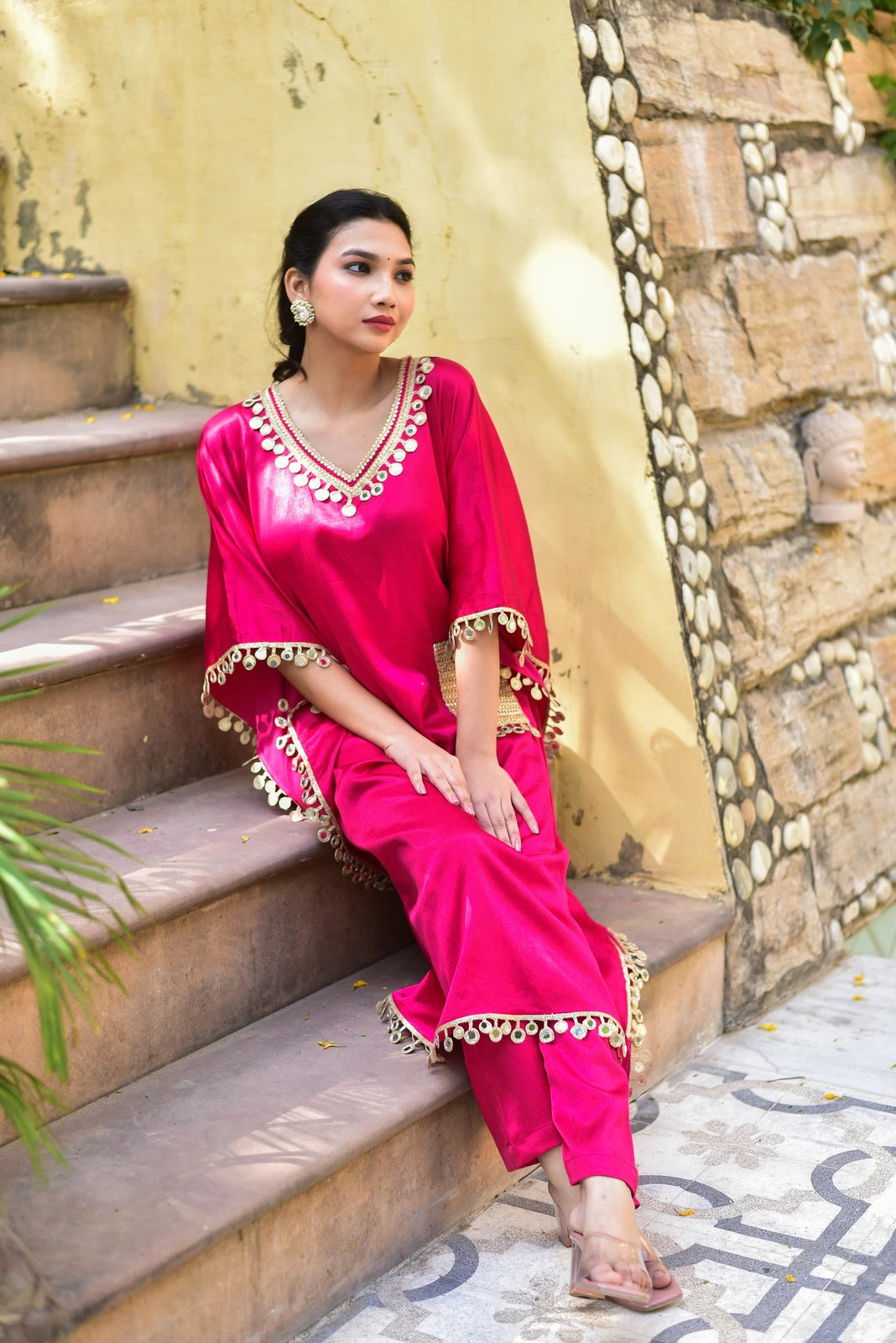 Gulabi Glaze Mirror Kaftan Set