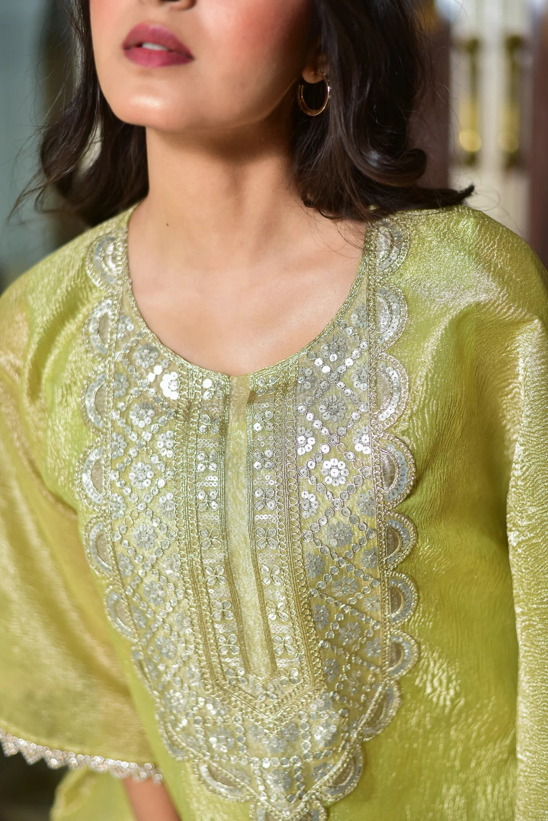 Pastel Green Luxe Embroidered Kaftan Dress